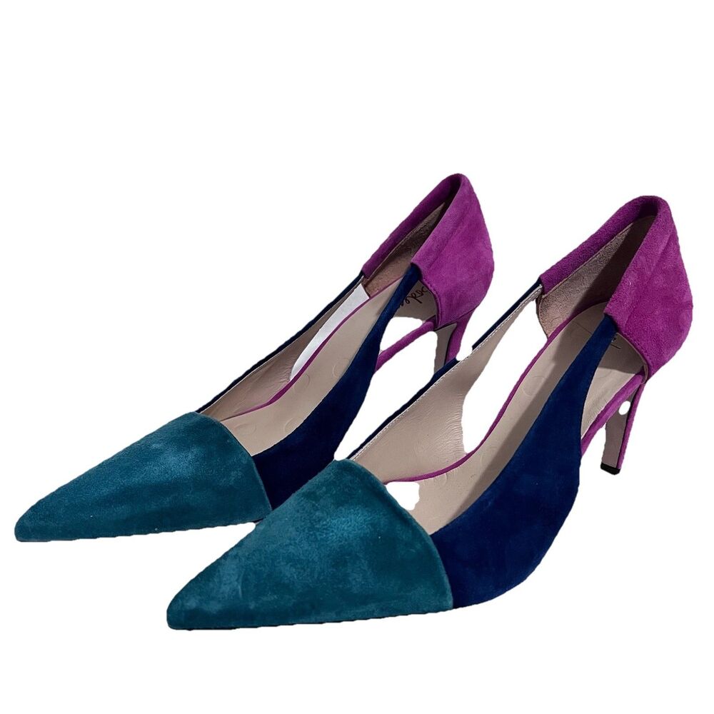 Boden Cut Out Suede Court Shoes Size EU 42 / US 10.5 Green Blue Pink Easter Heel